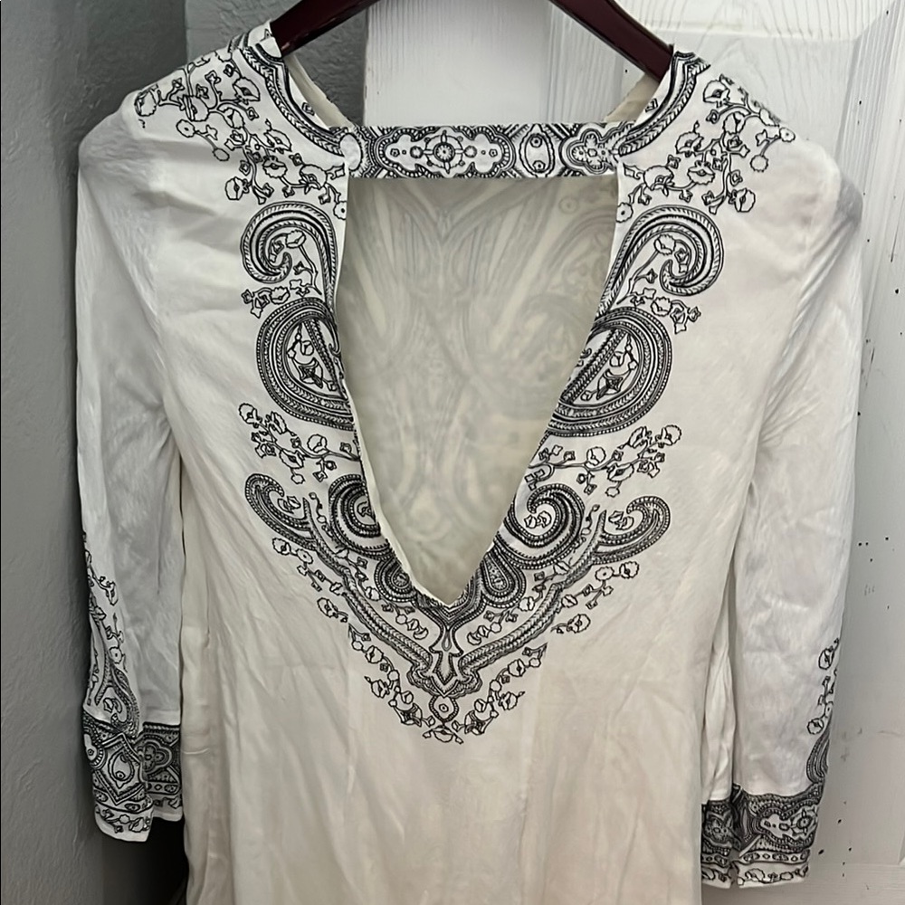Ecote White and Black Embroidered Mini Dress